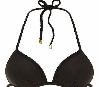 Womens Black Plait Triangle Bikini Top- Black