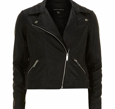 Womens Black Seam Panelled Biker Jacket- Black