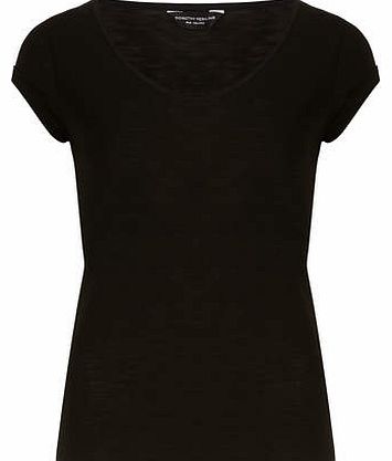 Dorothy Perkins Womens Black v neck slubby tee- Black DP56354310