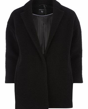 Womens Black Wool Boyfriend Coat- Black DP98520701