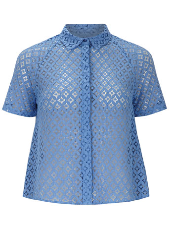 Womens Blue Floral Lace Shirt- Blue DP05436310