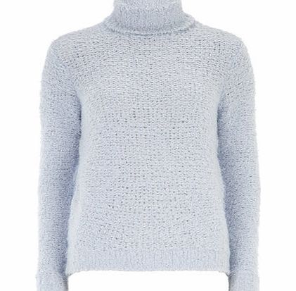 Womens Blue High Neck Fluffy Jumper- Blue