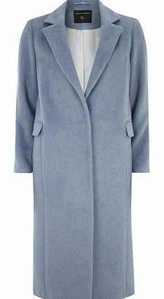 Womens Blue Maxi Longline Boyfriend Coat- Blue