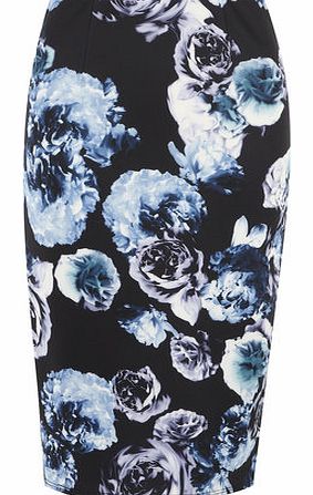 Dorothy Perkins Womens Blue Rose High Waisted Pencil Skirt- Blue