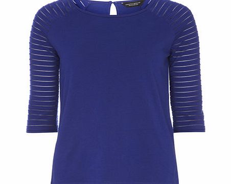 Dorothy Perkins Womens Blue Textured Sleeve Top- Blue DP56404719