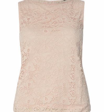 Dorothy Perkins Womens Blush Bling Lace Shell Top- Blush