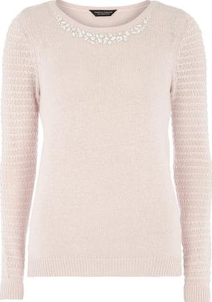 Dorothy Perkins, 1134[^]262015000717030 Womens Blush Embellished Neck Jumper- Pink