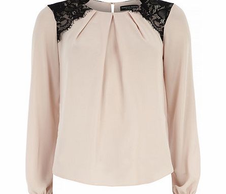 Womens Blush Lace Shoulder Top- Pink DP05506715