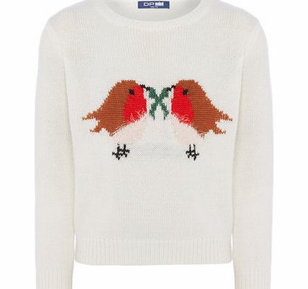 Dorothy Perkins Womens Childrens Kissing Robins Jumper- White