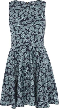 Dorothy Perkins, 1134[^]262015000706966 Womens Closet Blue Leaf Flared Dress- Blue