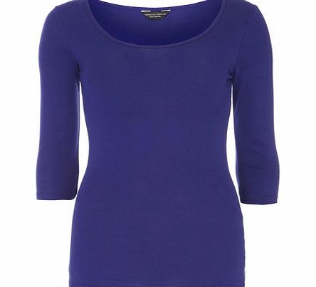 Dorothy Perkins Womens Cobalt Blue 3/4 Sleeve Scoop Top- Cobalt