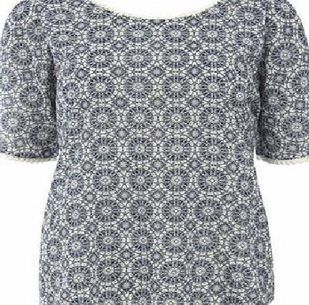 Dorothy Perkins Womens Cold Shoulder Tile Print Top- Blue