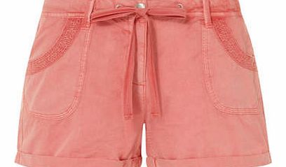 Womens Coral Crochet Pocket Shorts- Coral