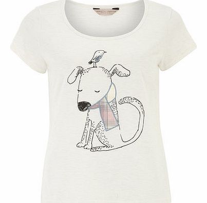 Womens Cream Applique Dog Tee- Cream DP33000382