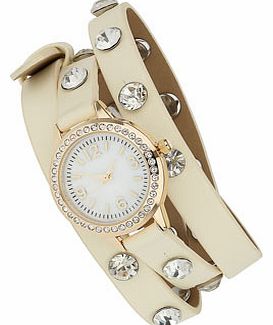 Womens Cream Stone Wrap Around Watch- Cream