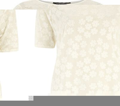 Womens Cream Velvet Floral Tee- White DP05467620