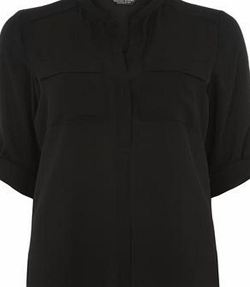 Dorothy Perkins Womens Double Pocket Roll sleeve Top- Black