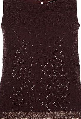 Dorothy Perkins Womens Eyelash Lace Sequin Shell- Brown DP56437753