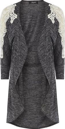 Dorothy Perkins, 1134[^]262015000705784 Womens Fever Fish Grey Lace Trim Cardigan- Grey