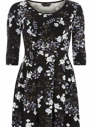 Womens Floral 3/4 sleeve print dress- Black