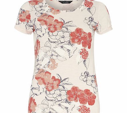 Dorothy Perkins Womens Floral Print Bling Tee- Nude DP56390883