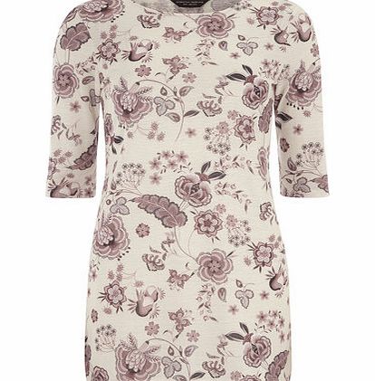 Womens Folk Floral 3/4 Sleeve Tunic- Ecru