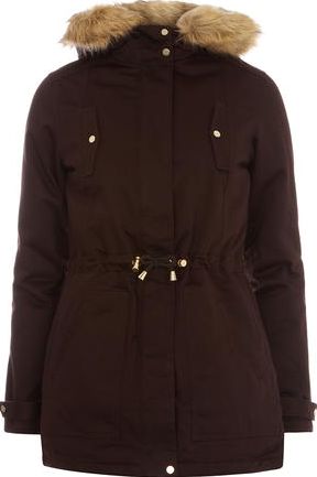 Dorothy Perkins, 1134[^]262015000708355 Womens Gold Trim Cotton Parka jacket- Brown