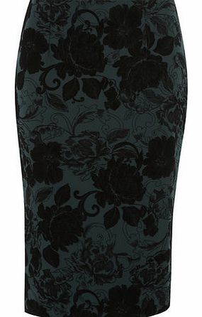 Dorothy Perkins Womens Green and Black Flocked Pencil Skirt-