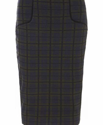 Dorothy Perkins Womens Green and Navy check pencil skirt- Green