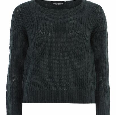 Dorothy Perkins Womens Green Cable Knit Sleeve Jumper- Dark