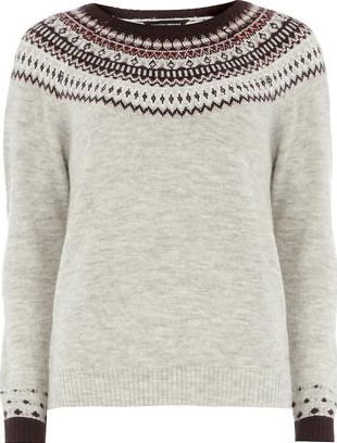 Dorothy Perkins, 1134[^]262015000709700 Womens Grey and Berry Fair Isle Jumper- Grey