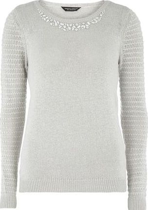 Dorothy Perkins, 1134[^]262015000717039 Womens Grey Embellished Neck Jumper- Grey