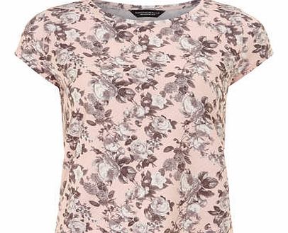 Womens Grey floral textured tee- Peach DP56370162