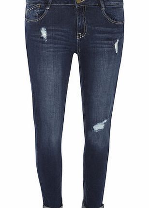 Dorothy Perkins Womens Indigo rip ``Harper`` skinny roll up