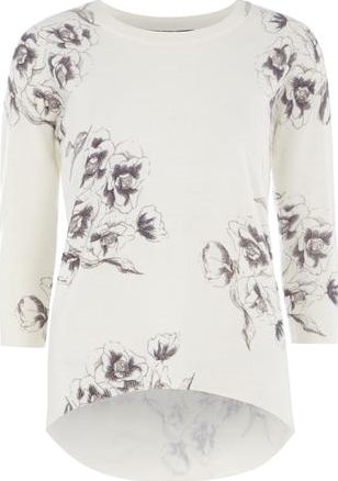 Dorothy Perkins, 1134[^]262015000711772 Womens Ivory/Blue Floral Dip Hem Jumper- White