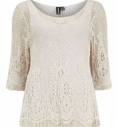 Womens Izabel Cream Lace Fringe Top- Cream