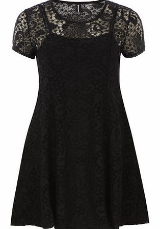 Womens Izabel London Black Lace Skater Dress-