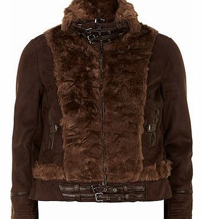 Womens Izabel London Brown faux fur suede