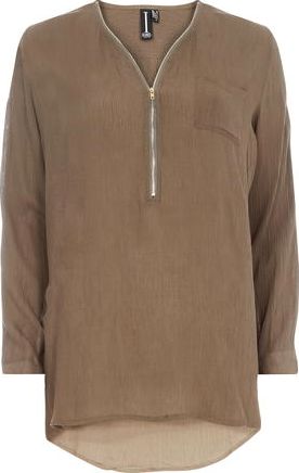 Dorothy Perkins, 1134[^]262015000706844 Womens Izabel London Khaki Plain Zip Top- Khaki