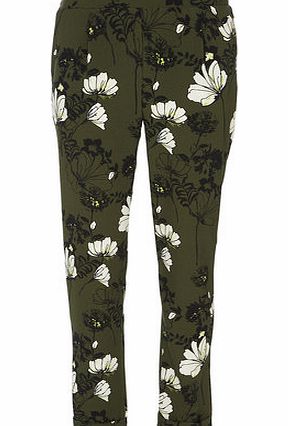 Dorothy Perkins Womens Khaki Crepe Floral Joggers- Green