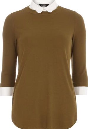 Dorothy Perkins, 1134[^]262015000707300 Womens Khaki Scallop Jersey 2in1- Green DP05580785