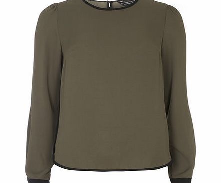 Dorothy Perkins Womens Khaki Tipped Round Neck Top- Khaki