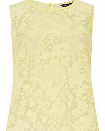 Womens Lemon Floral Burnout Shell Top- Yellow