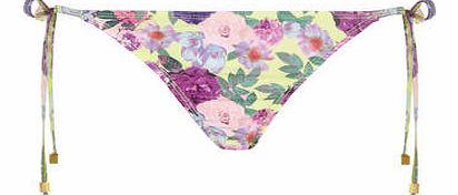 Womens Lime Floral Tie Side Bikini Bottoms-