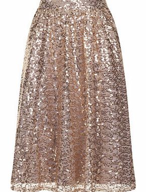 Dorothy Perkins Womens Little Mistress Gold Sequined Midi Skirt-