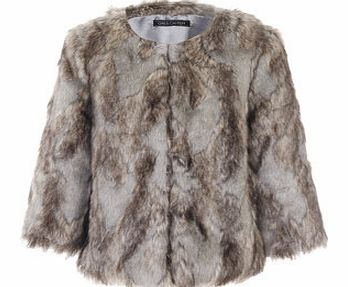 Womens Little Mistress Grey Cropped Faux Fur