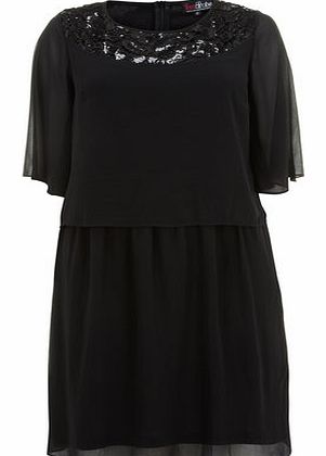 Womens Lovedrobe Black Flare Sleeve Lace Dress-