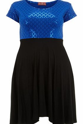 Womens Lovedrobe Blue Sequin Contrast Dress-