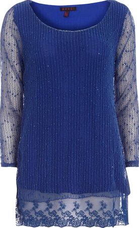 Dorothy Perkins, 1134[^]262015000707690 Womens Mandi Blue Sequin Layered Tunic Top- Blue