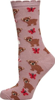 Dorothy Perkins, 1134[^]262015000717025 Womens Mauve Bear and Bees printed socks-